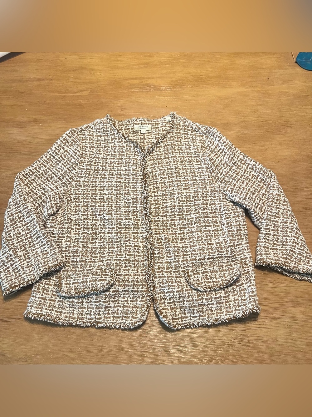 Max Studio Cream and Tan Tweed Collarless Jacket
